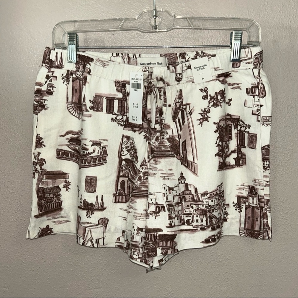 Abercrombie & Fitch Cream and Brown linen High Waist Women Shorts